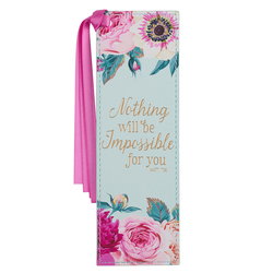 Image of Bookmark Faux Leather Mint Floral Printed Nothing Will be Impossible Matt. 17:20