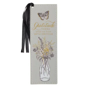 Bookmark Faux Leather Gray Gratitude