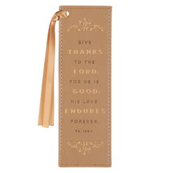 Image of Bookmark Faux Leather Butterscotch Give Thanks Ps. 106:1