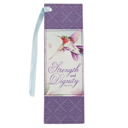 Image of Bookmark Faux Leather Purple Strength Prov. 31:25