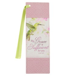 Image of Bookmark Faux Leather Pink Grace 2 Cor. 12:9