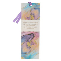 Image of Bookmark Purple Marble Strength & Dignity Prov. 31:25