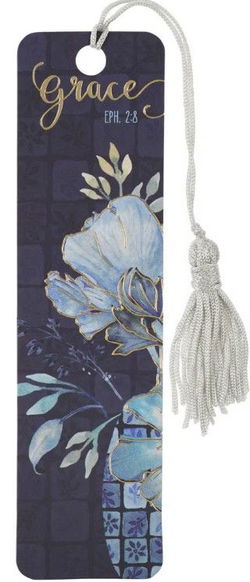 Image of Tassel Bookmark Blue Floral Grace Eph. 2:8 – ETA Jan 2026