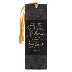 Image of Bookmark Faux Leather Two-tone Charcoal and Black I Know the Plans Jer. 29:11