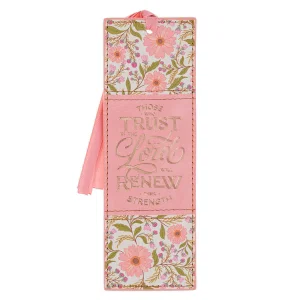 Bookmark Faux Leather Coral Floral Those Who Trust In The Lord Isa. 40:31