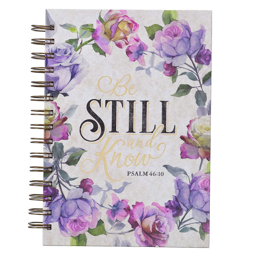 Image of Journal Be Still and Know Large Wirebound in Purple Florals – Psalm 46:10
