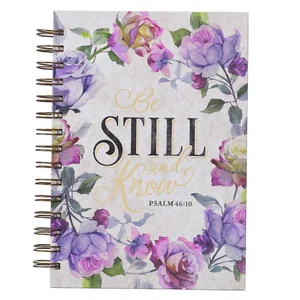 Journal Be Still and Know Large Wirebound in Purple Florals - Psalm 46:10
