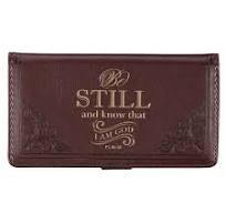 Image of Checkbook Cover Be Still and Know Brown Faux Leather – Psalm 46:1