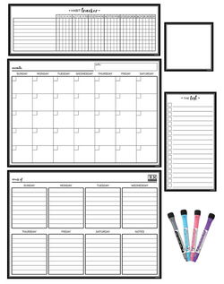 Image of Black & White Dry-Erase Magnetic Calendar Set