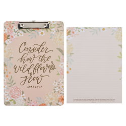 Image of Clipboard w/Pad Coral Floral Consider How the Wildflowers Grow Luke 12:27