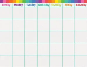 Write-On / Wipe-Off Colorful Calendar Chart 17" x 22""