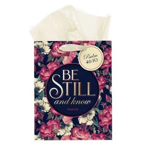 Be Still Vintage Floral Medium Gift Bag – Psalm 46:10