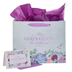 Image of May God’s Grace Be With You Purple Succulent Large Landscape Gift Bag with Card