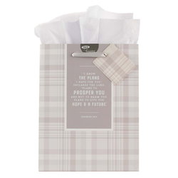 Image of Gift Bag I Know the Plans Gray Plaid Medium – Jeremiah 29:11