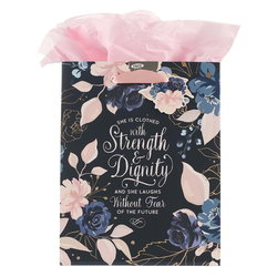 Image of Gift Bag Blue Roses Strength and Dignity Medium – Proverbs 31:25