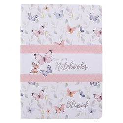 Image of Notebook Set 3pc White Blessed, Stripes John 1:16, Pink Blessed
