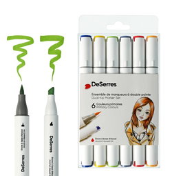 Image of DeSerres Alcohol Dual Tip Marker 6 pk – Primary Colours
