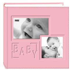 Image of Photo Album 200-Pocket Embossed “Baby” Pink Leatherette Frame Cover