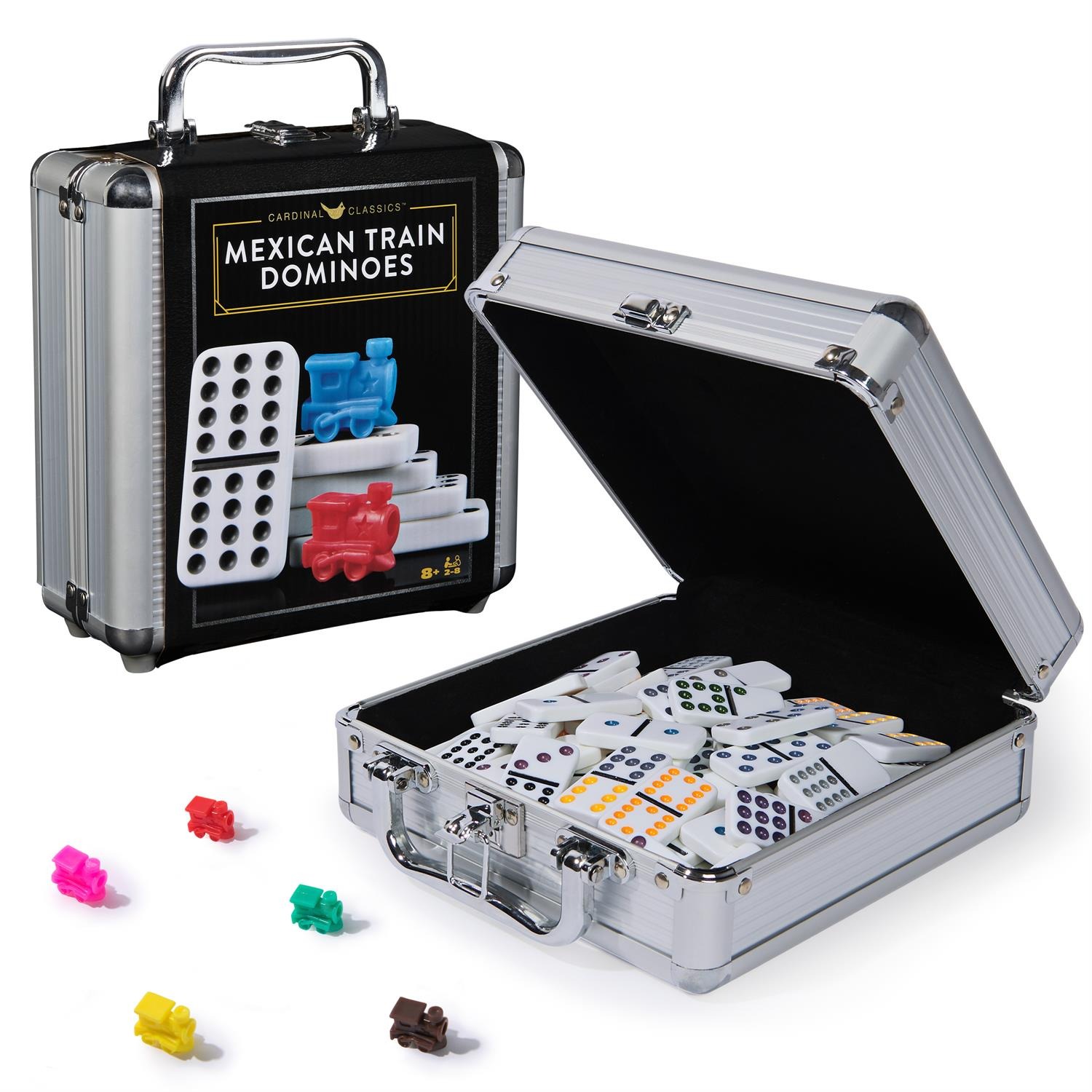 Image of Mexican Train Dominoes Game in Aluminum Carry Case