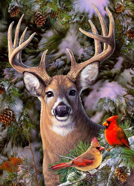 Image of Puzzle One Deer Two Cardinals 500 pc