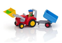 Image of Playmobil 1.2.3 – Tractor with Trailer (Red & Blue)