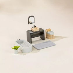 Image of Wooden Doll House Bathroom Furniture & Accessories (6 pcs)