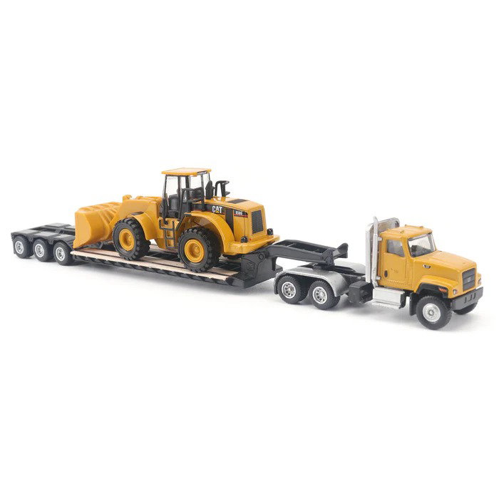 Image of 1:87 CAT CT681 Day Cab Tractor/Lowboy Trailer /CAT 950G Wheel Loader