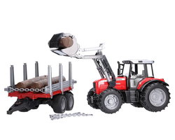 Image of Massey Ferguson 7480 with Frontloader and Timber Trailer